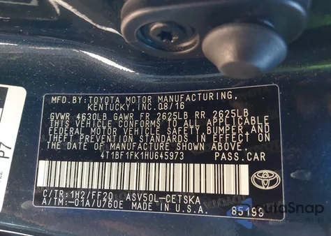 2017 Toyota Camry Se из США, поврежденный, VIN 4T1BF1FK1HU645973